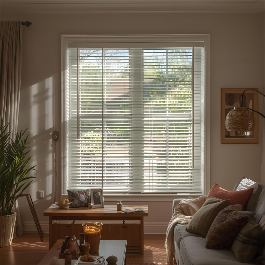 opened blinds in living room