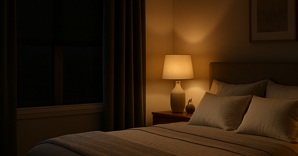 dimly lit bedroom scene