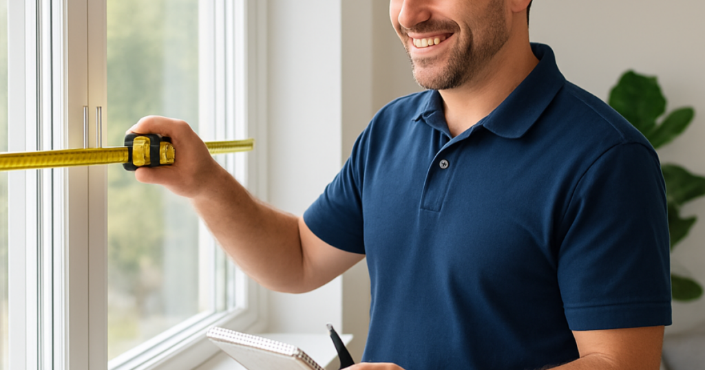 man measuring windows