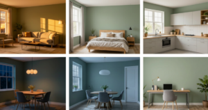 6 rooms with same paint color different lighting