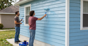 two guys painting home exterior