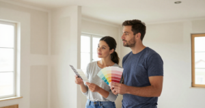 couple in home with paint fandeck
