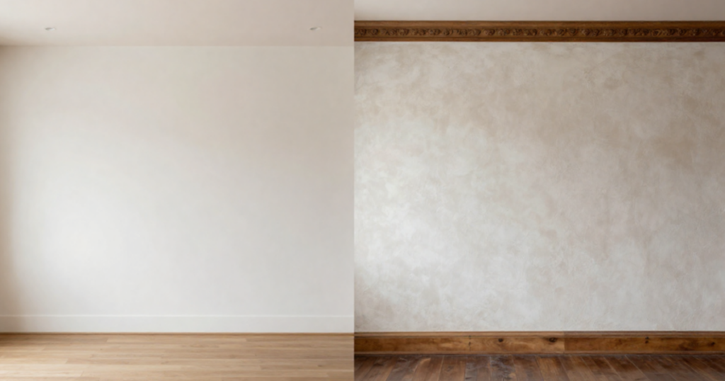 drywall and plaster wall side by side