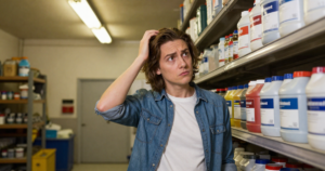 looking at shelves in supply closet
