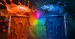 orange and blue paint colliding and splattering
