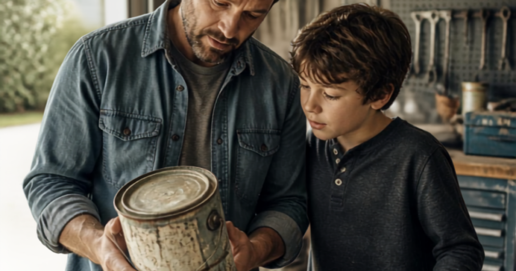 looking at old paint in garage