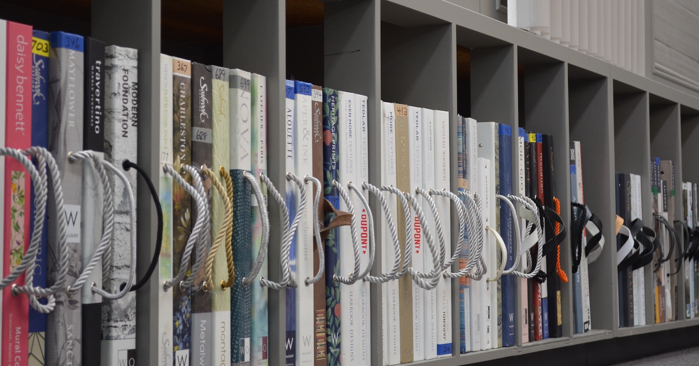 row of wallpaper books