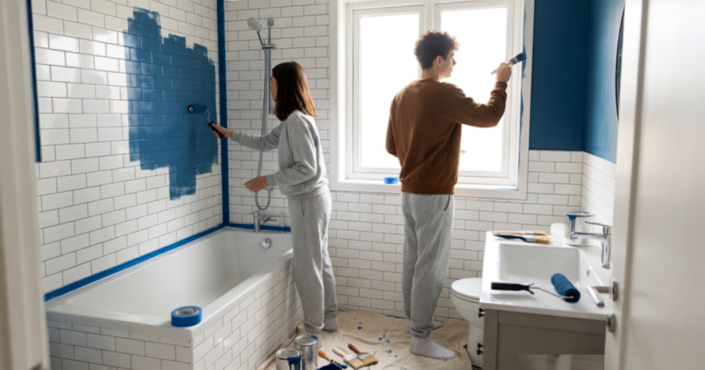 paint color drenching bathroom