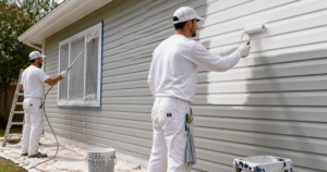 painters painting aluminum siding